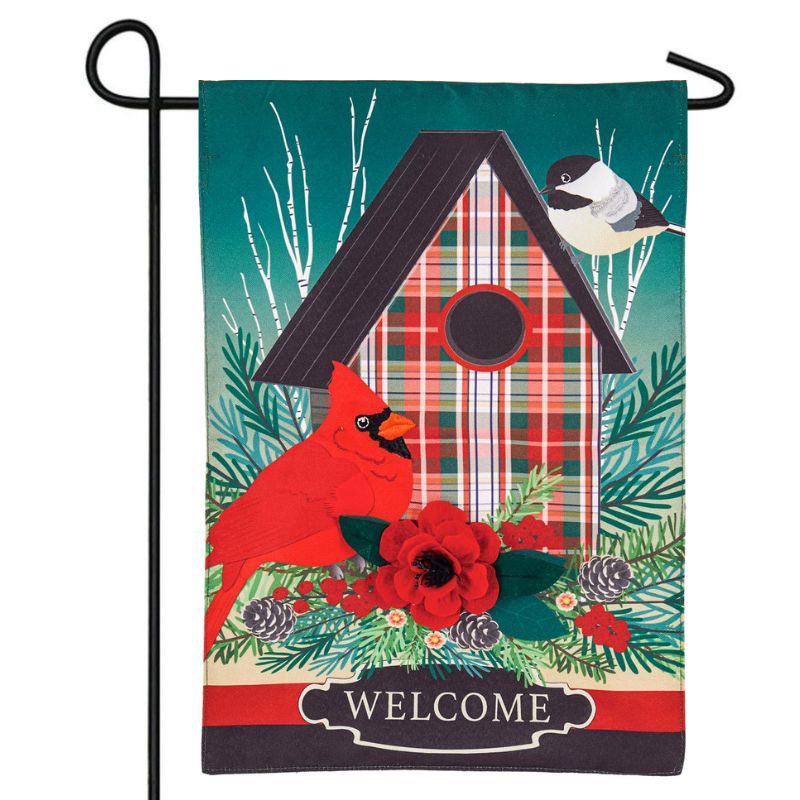 Plaid Birdhouse Garden Flag